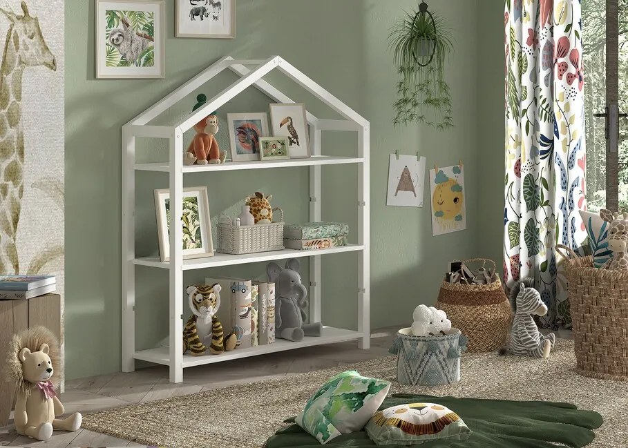 Praktická knihovňa pre deti z borovicového dreva Dallas biela