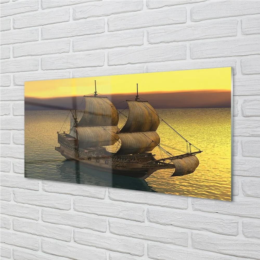 Obraz na skle Yellow sky ship sea 125x50 cm