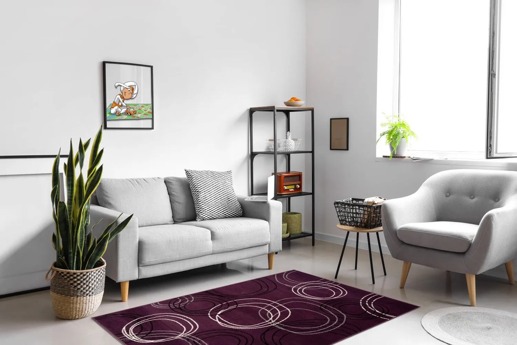 Kusový koberec Circles lila, 190x280, fialová, chodba / predsieň, Alfa Carpets