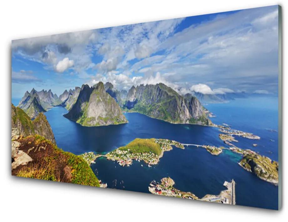 Skleneny obraz Hory more záliv krajina 100x50cm