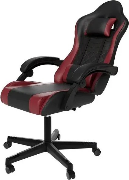 Ergonomická herná stolička, čierna/červená, vankúšiky,
