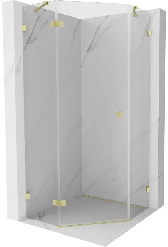 Mexen Lunar, Päťuholníkový sprchový kút Mexen Lunar s výklopným ľavým oknom 80 x 80 cm, 8mm číre sklo, zlatý matný profil, 831-080L-080P-55-00-L