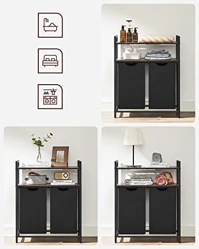 Kôš na bielizeň, 2 výsuvné priehradky, 2 police, 91x73x33cm