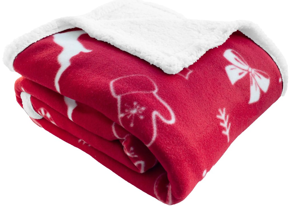Červená vianočná deka s baránkom - 150 x 200 cm