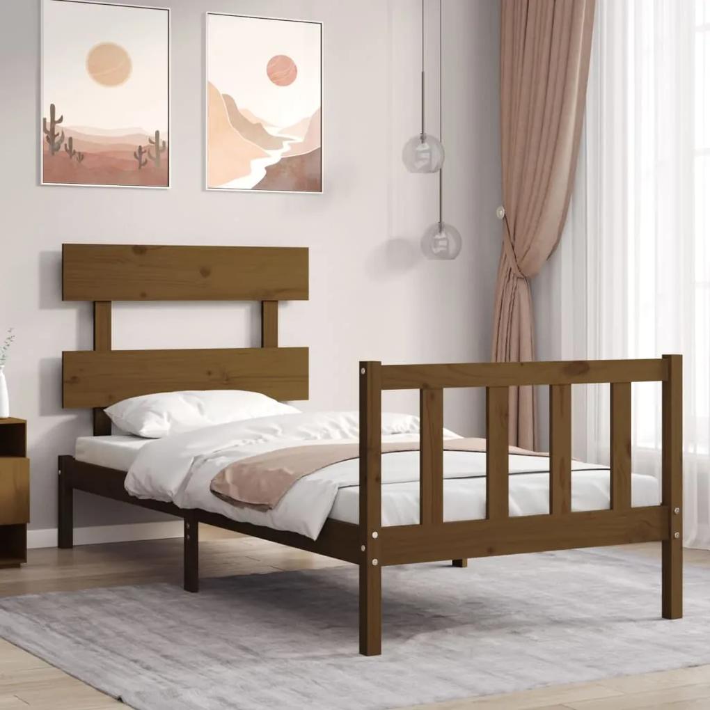 Rám postele s čelom medovohnedý 100x200 cm masívne drevo 3193264