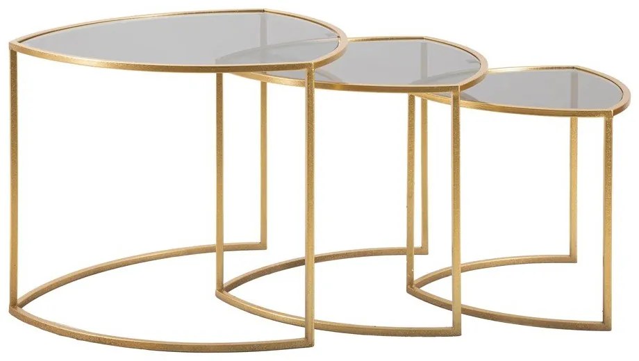 Okrúhle konferenčné stolíky v súprave 3 ks so sklenenou doskou v zlatej farbe ø 60 cm Triangle – Mauro Ferretti