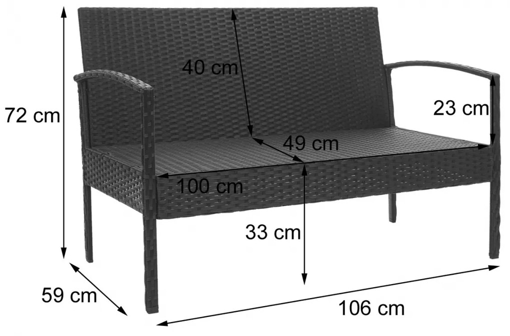 Záhradná súprava 2 kresiel, pohovky a stolíka HWC-F56 - sivá, vankúše tmavosivá