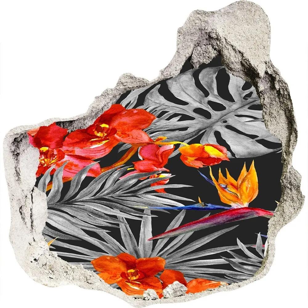 Diera 3D fototapety nálepka Plameniaky a kvety WallHole-75x75-piask-115695227