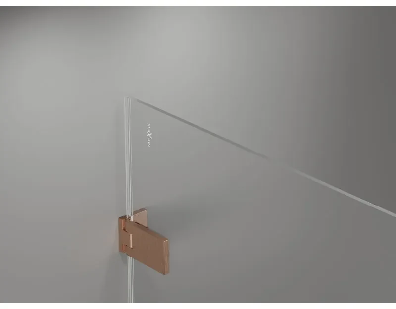Mexen Lunar-F L, skladací sprchový kút ľavý 90 x 90 cm, 8mm číre sklo, profil medená matná, 836L-090-090-65-00-L