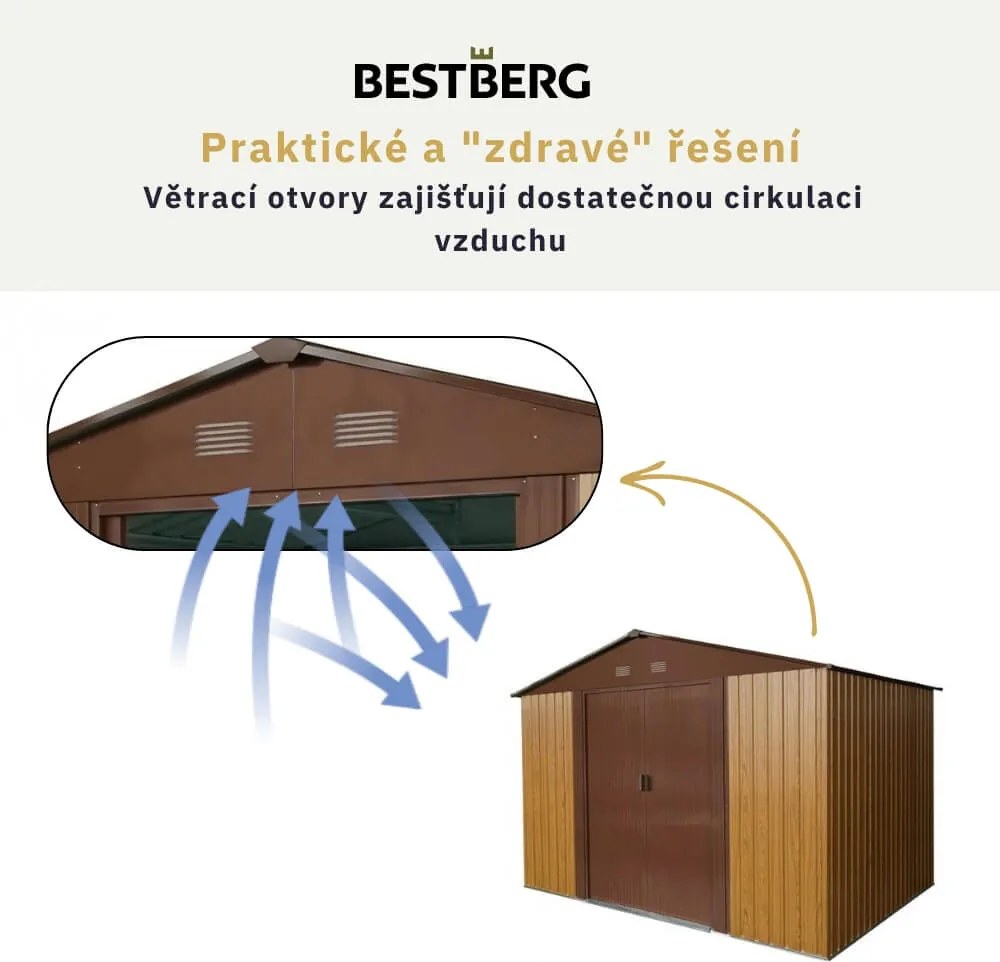Záhradný domček BestBerg ZDB-7D / 7,2 m² / 301 x 238 x 214 cm / dekor červené drevo / hnedá
