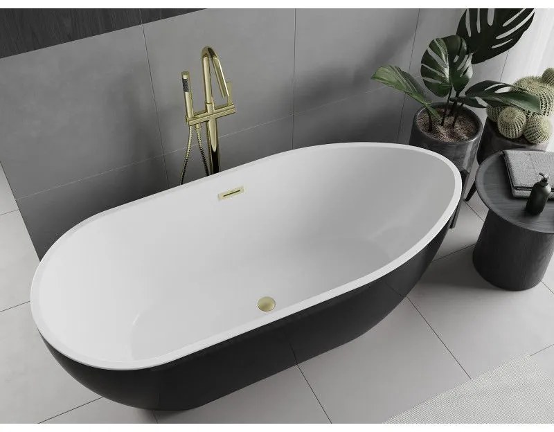 Mexen Eos, voľne stojaca vaňa 150 x 75 cm, biela-čierna, zlatý matný prepad, 52471507575-55