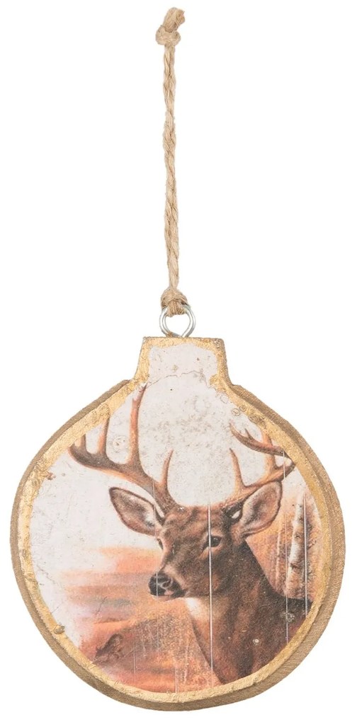 Drevená ozdoba gule s jeleňom - ​​8 * 1 * 9 cm