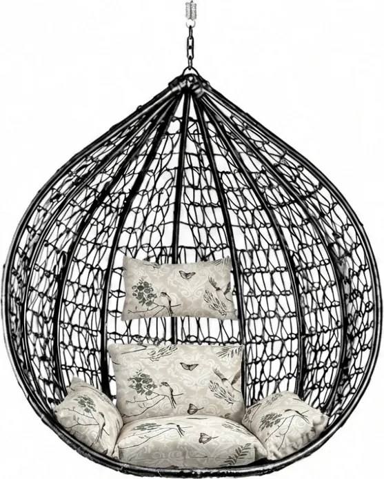 Čierne závesné kreslo KOKON bez stojanu, béžový vankúš