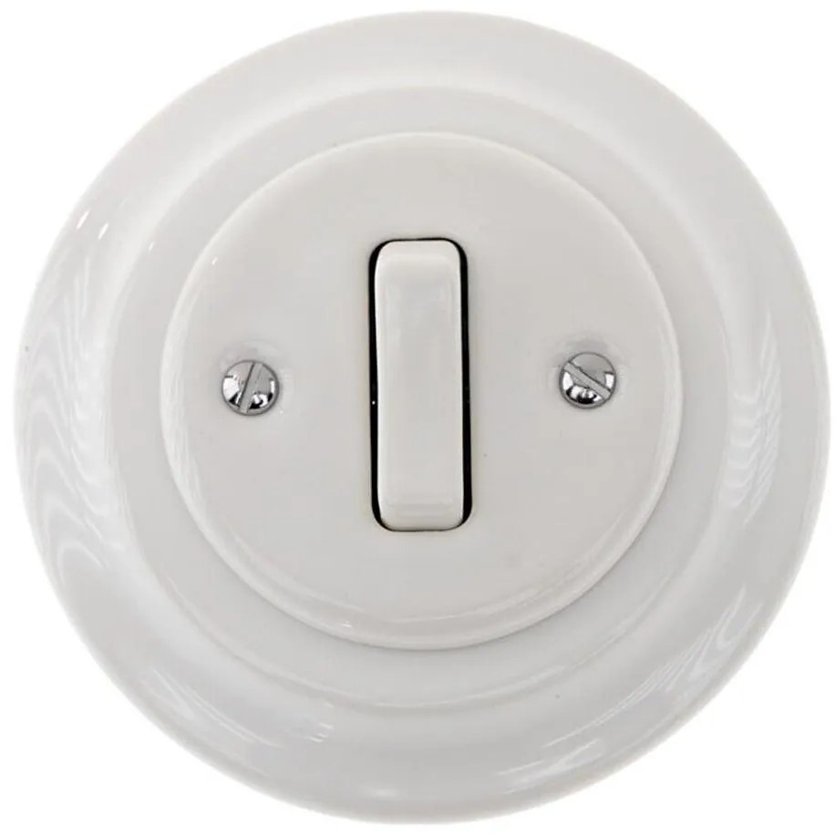 Bohemia-Design - Retro jednoduchý porcelánový zvonkový vypínač s rámčekom, biely