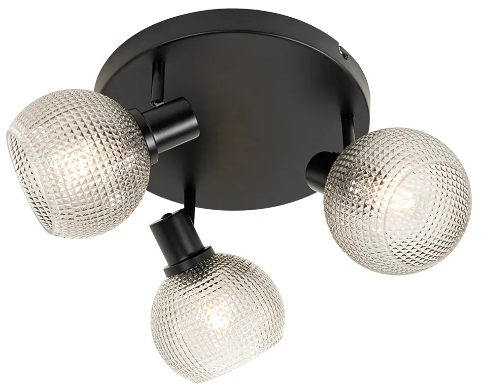 Dizajnové bodové svetlo čierne s dymovým sklom 3-svetlo okrúhle - Chico