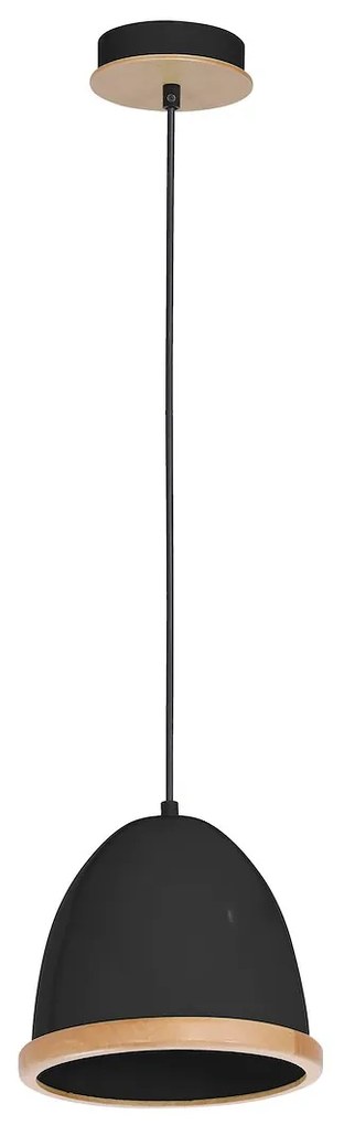 Závesné svietidlo Studio, 1x drevené/čierne kovové tienidlo, (fi 21cm), b/br