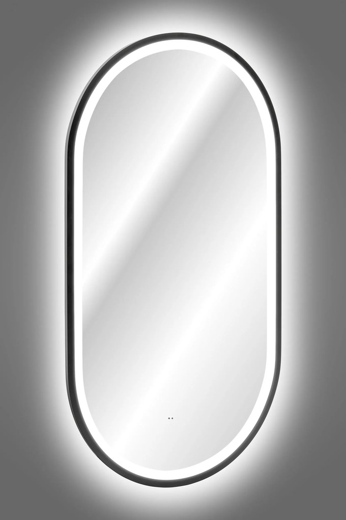 Comad Závesné zrkadlo s LED osvetlením Apollo 2 Black 50x90 cm s pohybovým senzorom, čierna