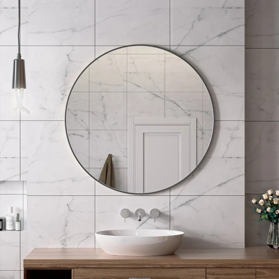 Erga Round, okrúhle zrkadlo 100cm, čierny rám, ERG-V01-ROUND-1010-BK