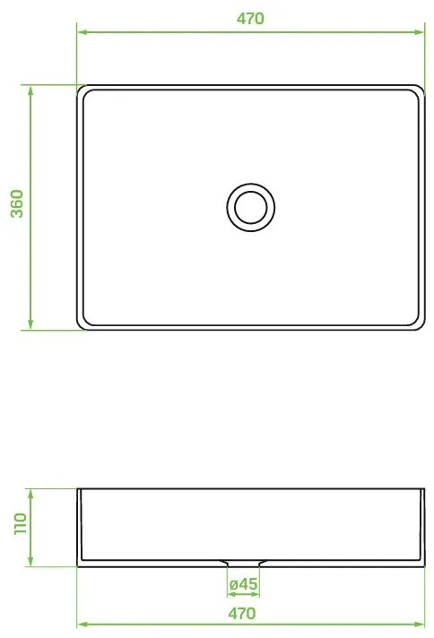 Laveo Kvadrato, keramické umývadlo na dosku 470x360x110mm, čierna matná, LAV-VUK_B247