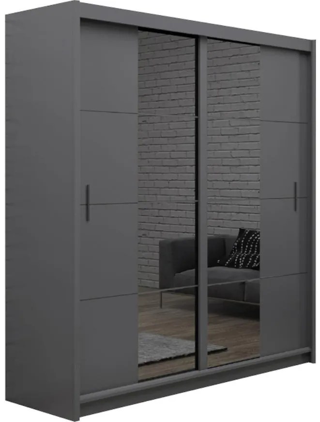 Skriňa Porto 203 grafit/zrkadlo