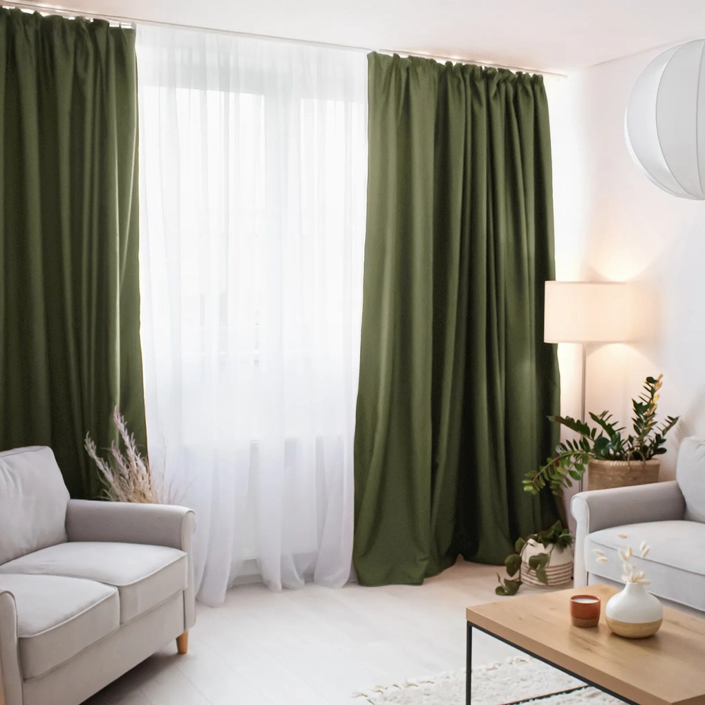 Goldea zatemňovací záves blackout so saténovým leskom - olivový 270x180 cm