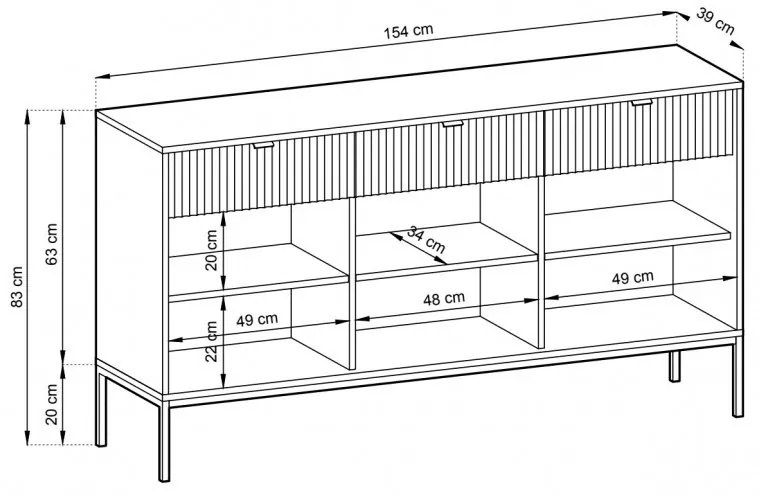 Komoda Nova 154 cm čierna/čierny rám