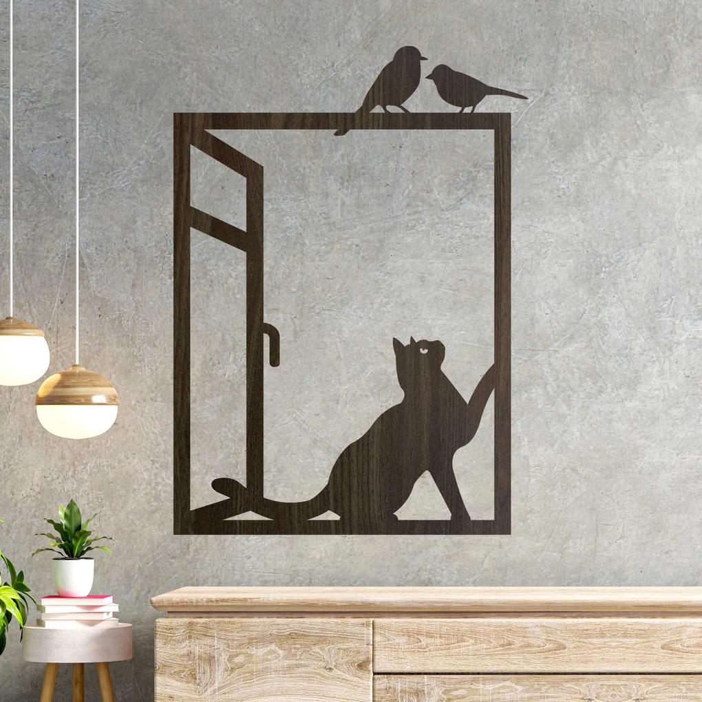 Drevený obraz na stenu - Mačka na okne