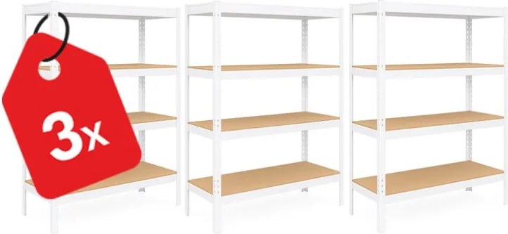 Akcia 3x Regál 150x70x30 cm lakovaný 4-policový, nosnosť 700 kg - biely