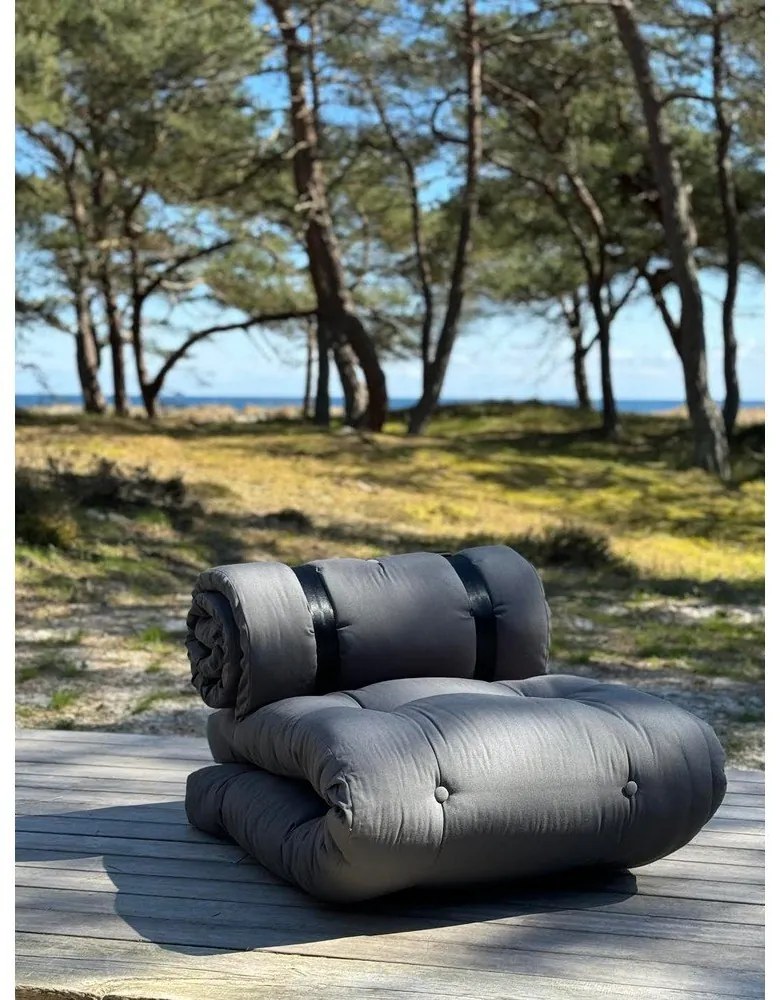 Tmavosivé rozkladacie kreslo vhodné do exteriéru Karup Design Design OUT™ Buckle Up Dark Grey