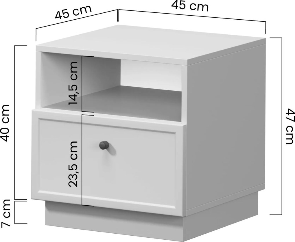 Nočný stolík Lorini so zásuvkou 45 cm - kašmír / zlatá úchytka T-bar
