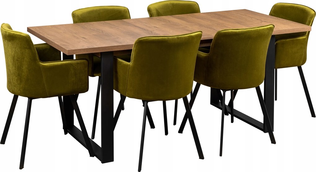 Set Loft Rozkladací Stôl 6 Stoličiek Y051-6 190/150x80 Čierny/dub Lefkas