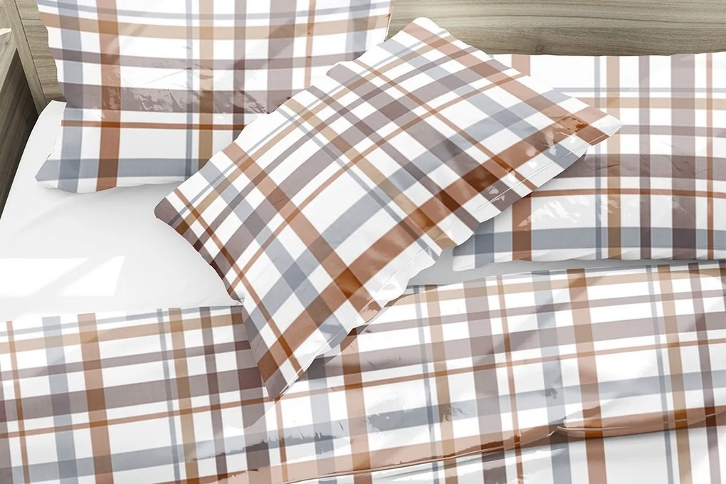 Bavlnené obliečky KOBES kockované 200x220 cm biele/hnedé
