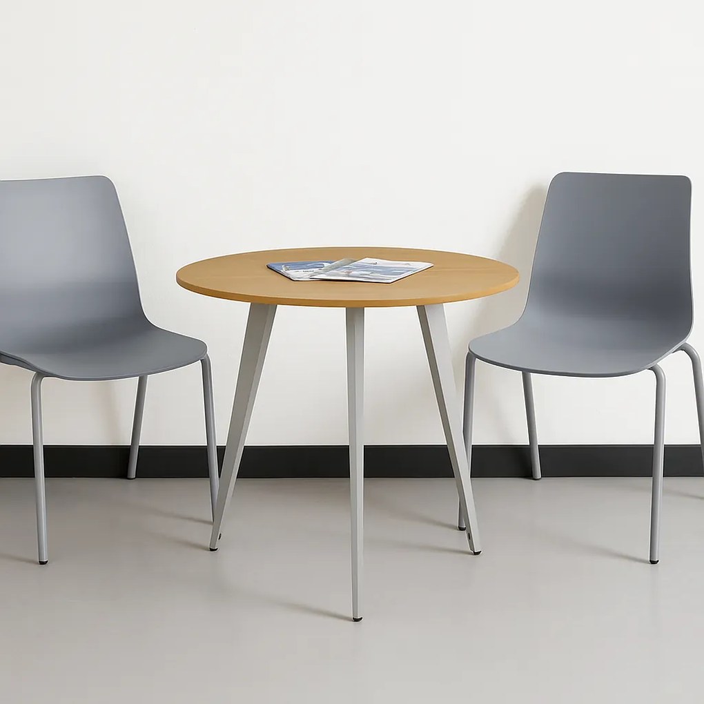 Konferenčný stôl PRIMO VIBE, priemer 60 cm, sivostrieborná podnož, orech