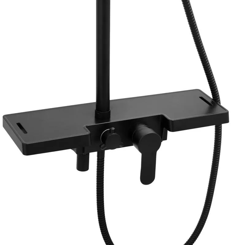 Erga Oslo, sprchová súprava s pákovou batériou, policou a dažďovou hlavicou 30x30 cm, čierna matná, ERG-YKA-BP.OSLO-30-BLK
