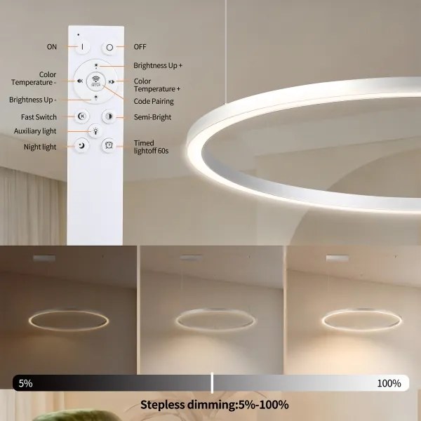Brilagi-LED Stmievateľný luster na lankách PORTOFINO LED/60W/230V pr. 80 cm strieborný + diaľkové ovládanie