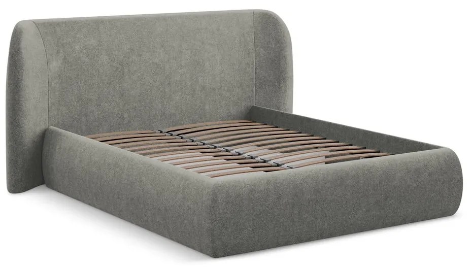 Sivá čalúnená dvojlôžková posteľ s úložným priestorom s roštom 160x200 cm Hauke – Makamii