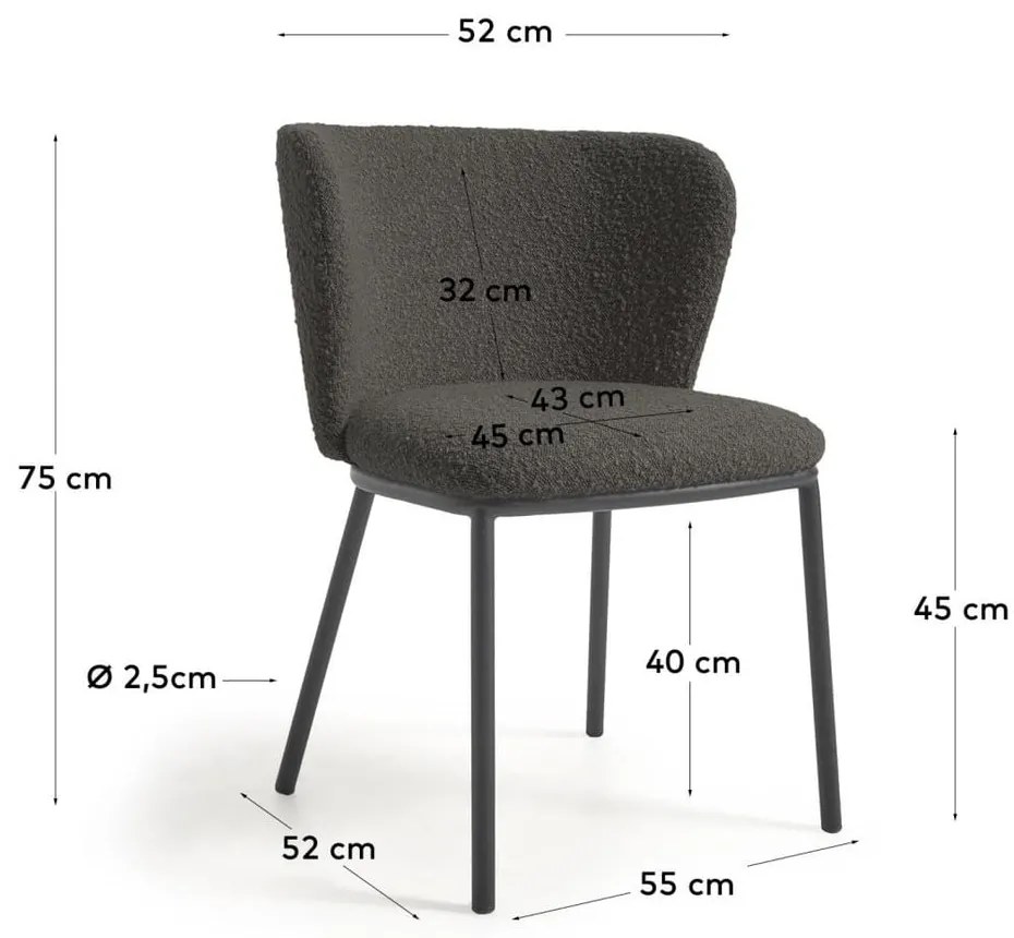 Čierne čalúnené jedálenské kreslo Ciselia – Kave Home