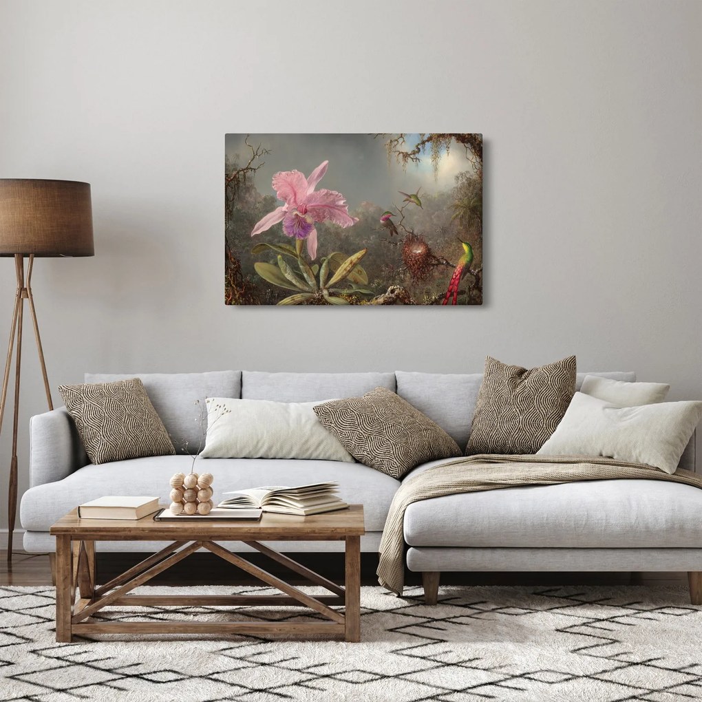 Obraz - Martin Johnson Heade, Cattleya Orchid and Three Hummingbirds, reprodukcia (90x60 cm)