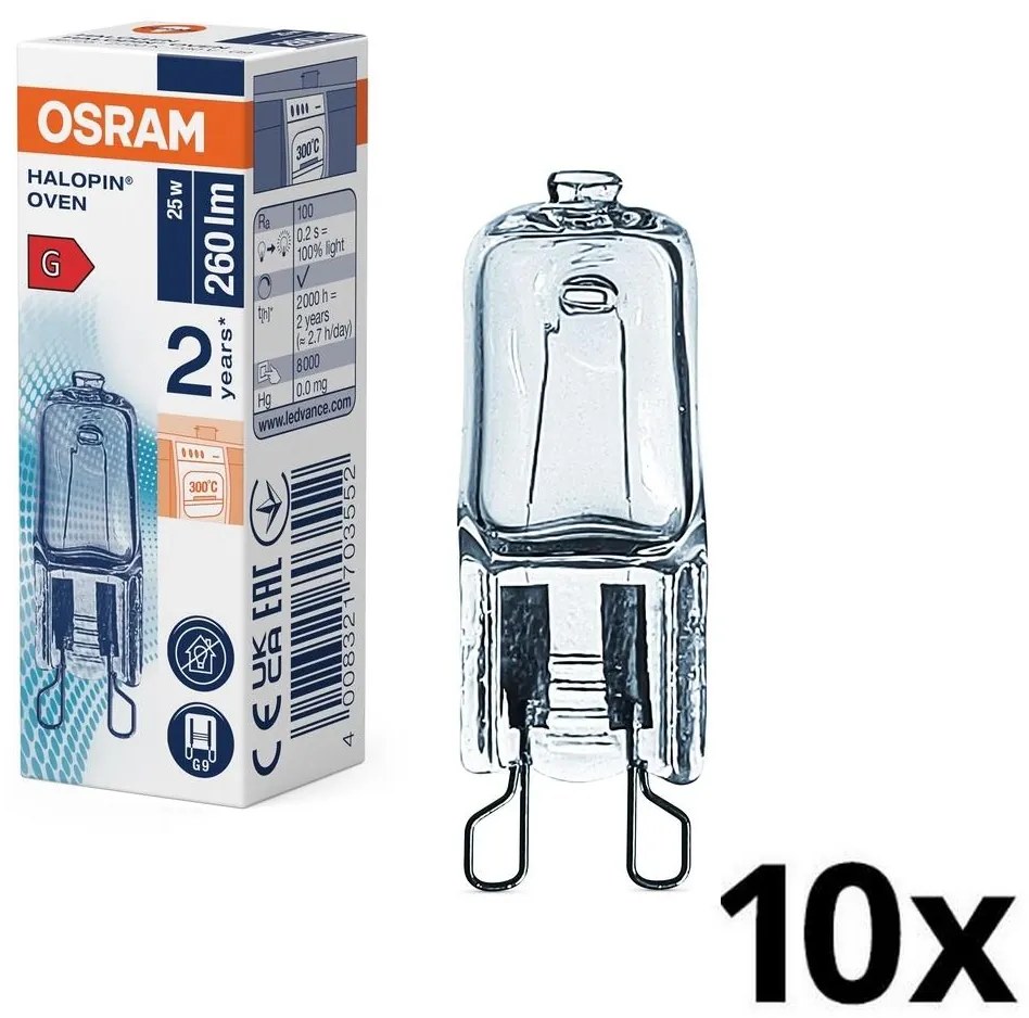 SADA 10 ks žiaroviek do rúry HALOPIN G9/25W/230V 2700K - Osram