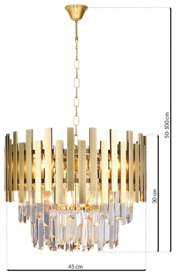 EUlight Luster Aspen, 1x krištáľové/zlaté kovové tienidlo, (fi 45cm), g