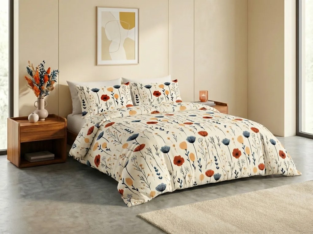 Súprava obliečok z Renforcé bavlny LIORENA krémové + obliečka na vankúš 40 x 45 cm ZDARMA