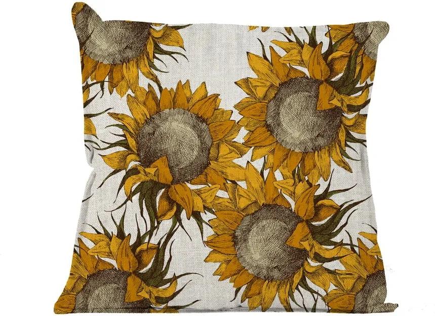 Béžový vankúš s motívom slnečníc Linen Couture Sunflower, 45 x 45 cm
