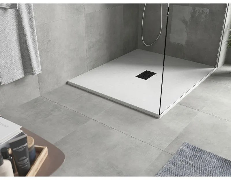 Mexen Hugo, obdĺžniková sprchová vanička SMC 140 x 100 cm, biela, čierna krytka, 42101014-B