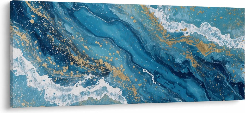 Obraz - Bledomodrý mramor so zlatom II. (120x50 cm)