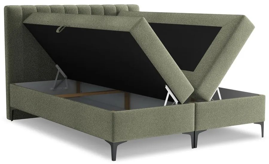 Zelená boxspring posteľ s úložným priestorom 160x200 cm Puhala – Makamii