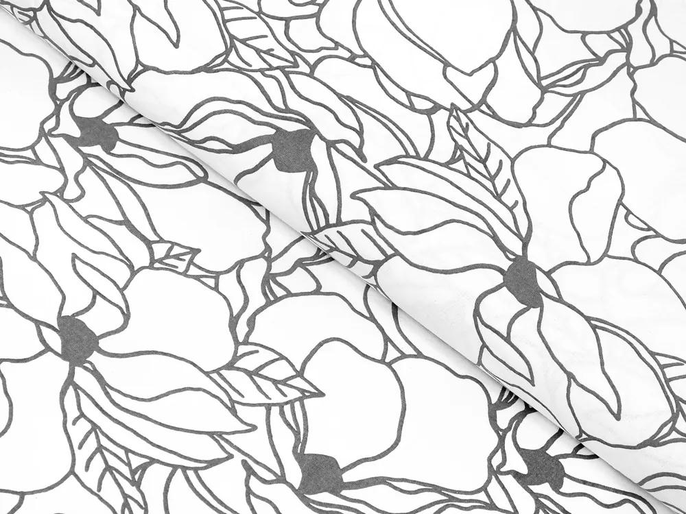 Biante Detské bavlnené posteľné obliečky do postieľky Sandra SA-271 Sivé designové kvety na bielom Do postieľky 100x135 a 40x60 cm