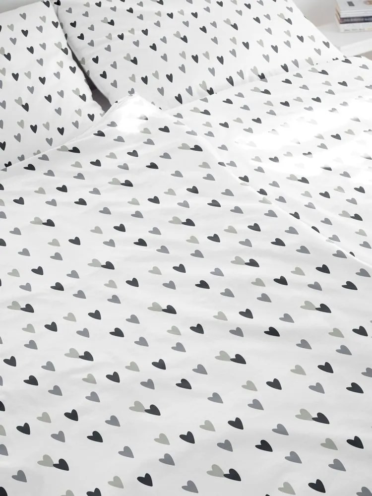 Polášek Bavlnené obliečky SRDIEČKA - Šedá | 140 x 200 cm / 70 x 90 cm