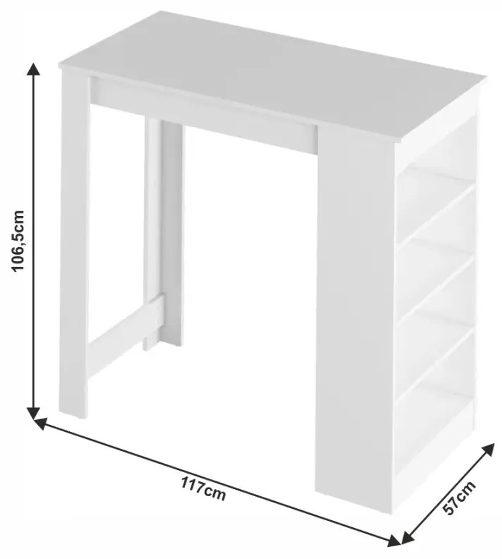 Barový stôl, biela, 117x57 cm, AUSTEN