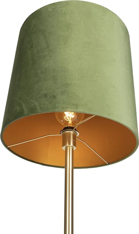Botanická stojaca lampa mosadz s zeleným tienidlom 40 cm - Simplo