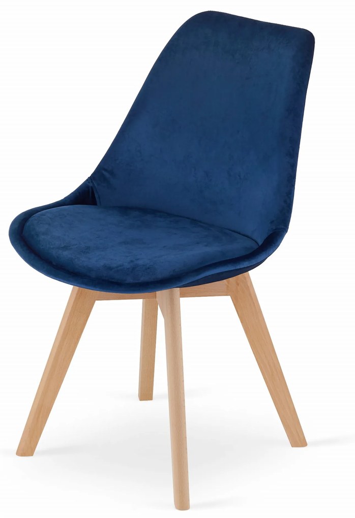 Modrá stolička DAREN NORI VELVET s bukovými nohami